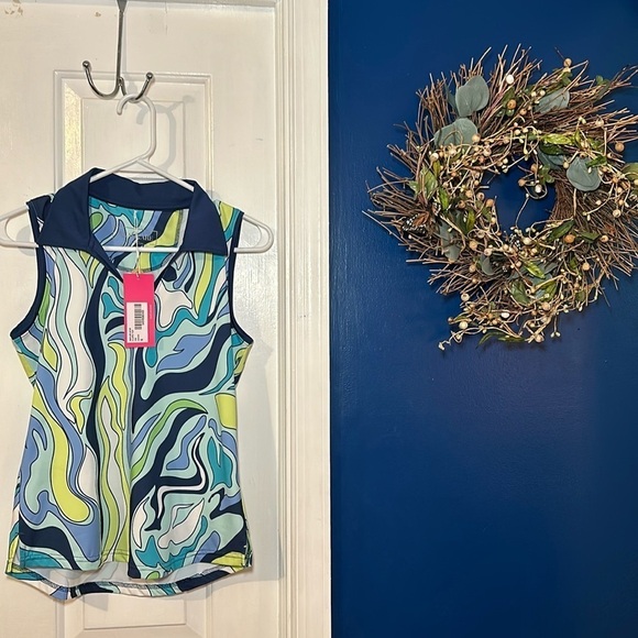 NWT Ana Clare Active Ocean Waves Polyester & Spandex UPF 50 Sleeveless Top S - Picture 1 of 6